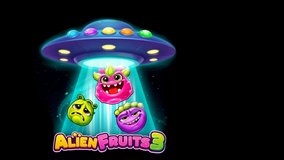Tampilan visual slot Alien Fruits 3 dengan tema luar angkasa neon